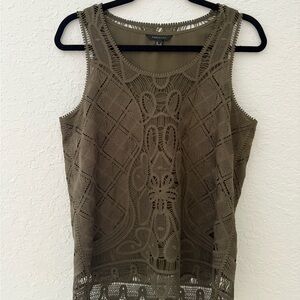 Caslon Khaki Crochet Tank Top